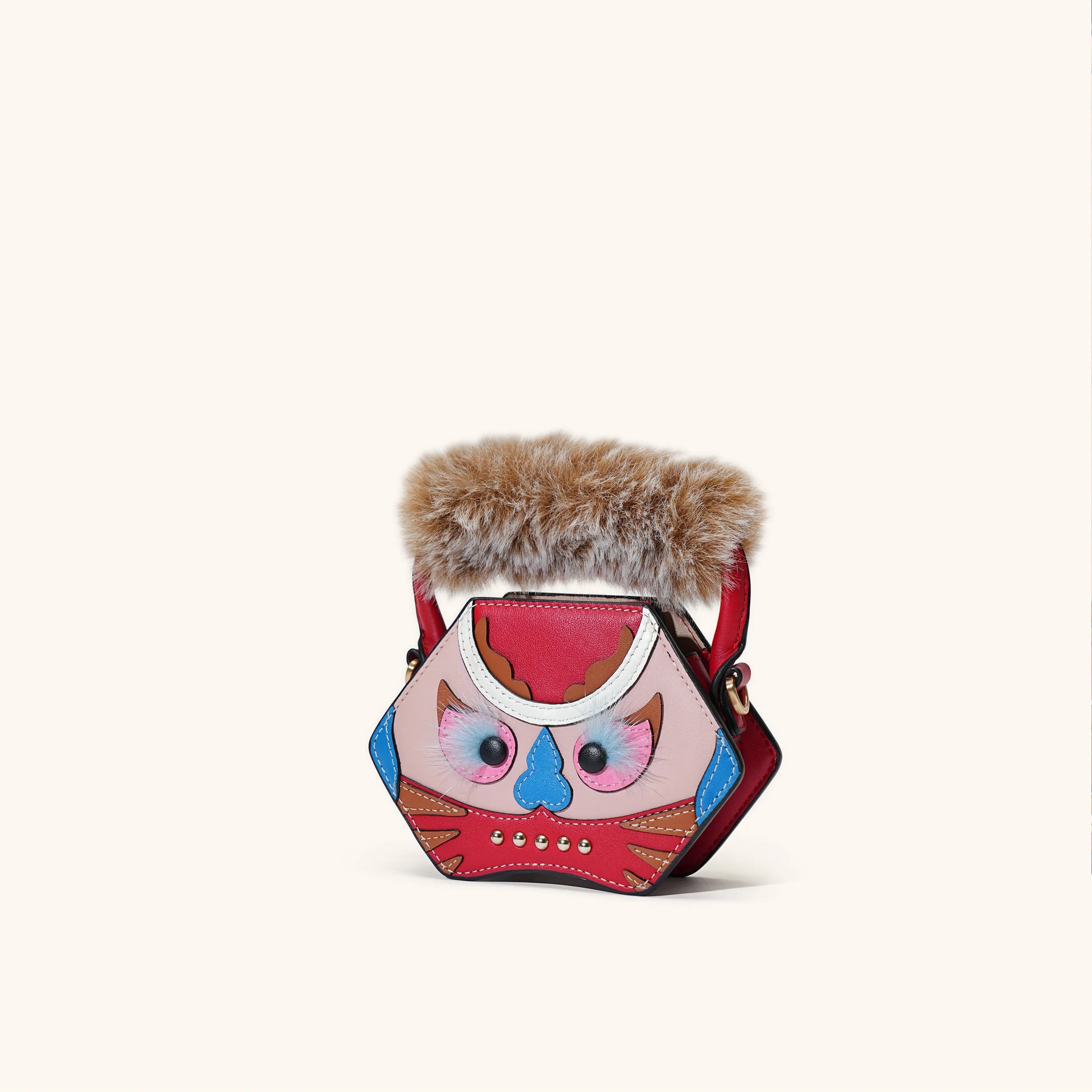 Side View of the Bampo tiger pop mini purse in red
