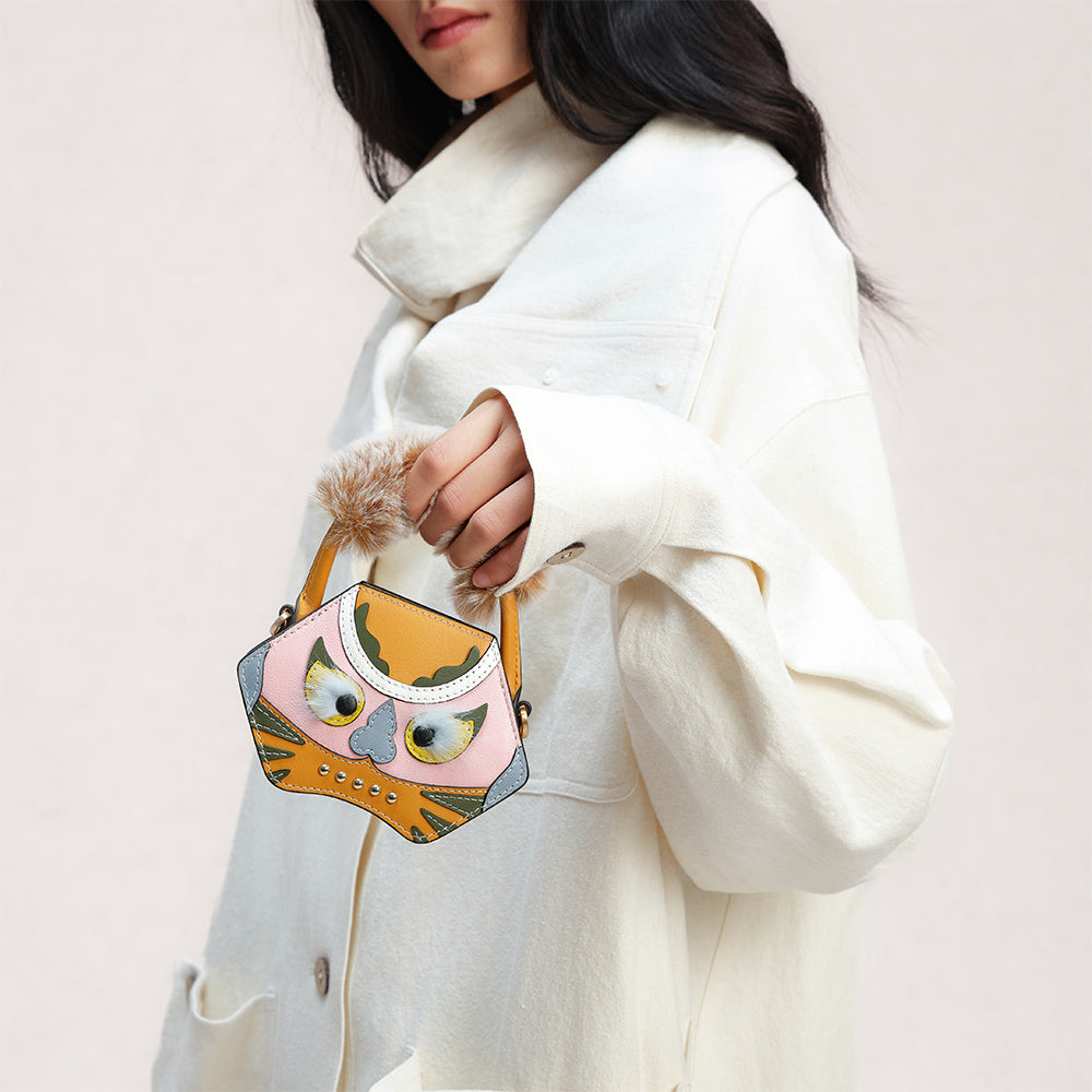 Bampo tiger pop mini purse in yellow on Model 5