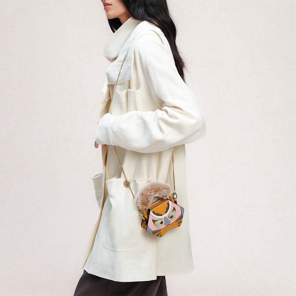 Bampo tiger pop mini purse in yellow on Model 7