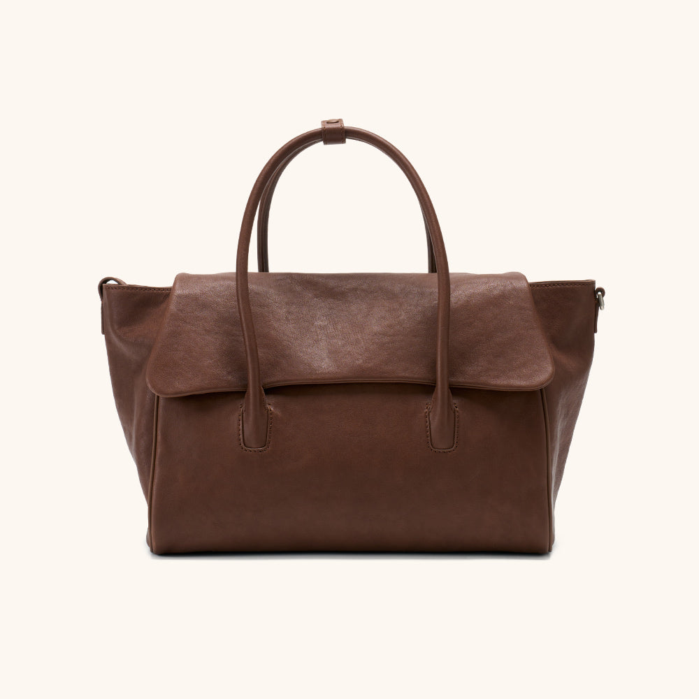 Front View of the Bampo Fulfill Flap Tote#color_hazelnut-brown