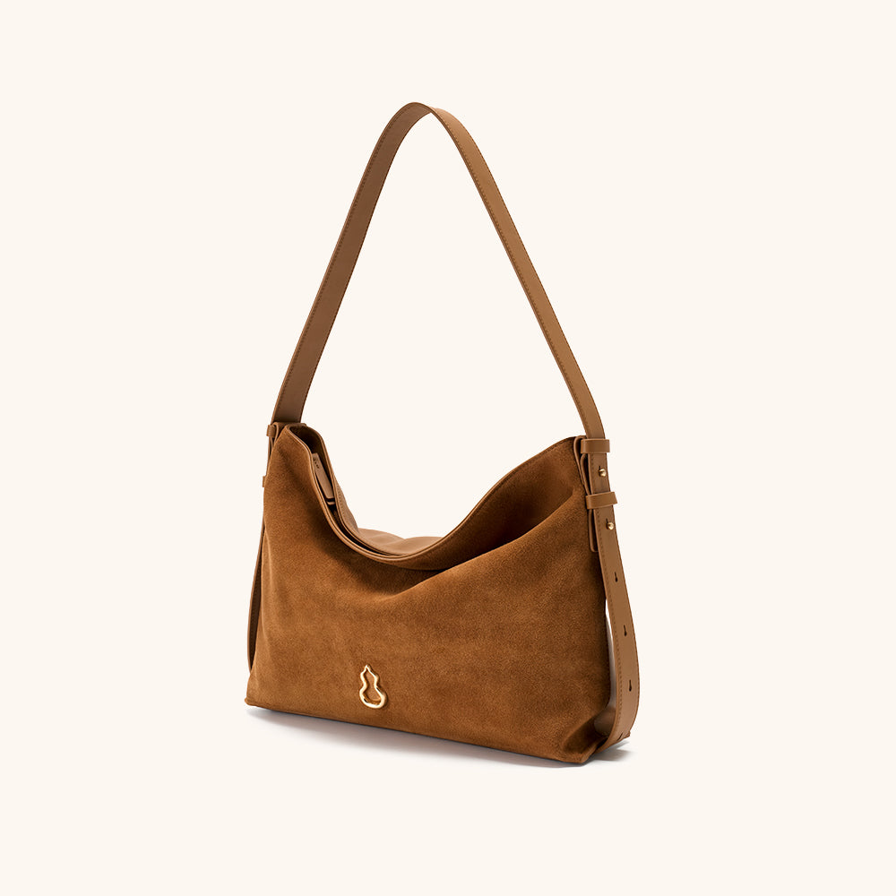 Bampo Medium Flow Hobo double faced suede#color_amber-brown