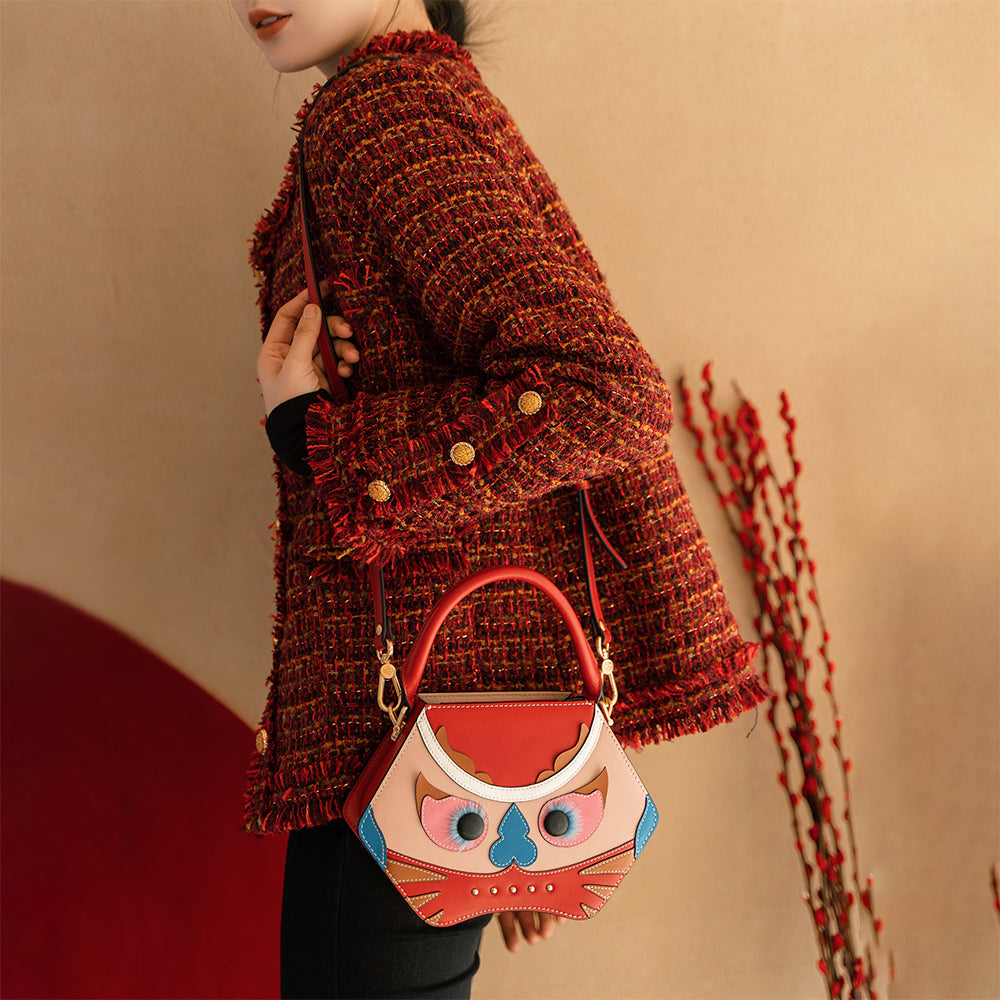 Bampo Tiger Pop Small Handbag in Red on Model 3#color_red