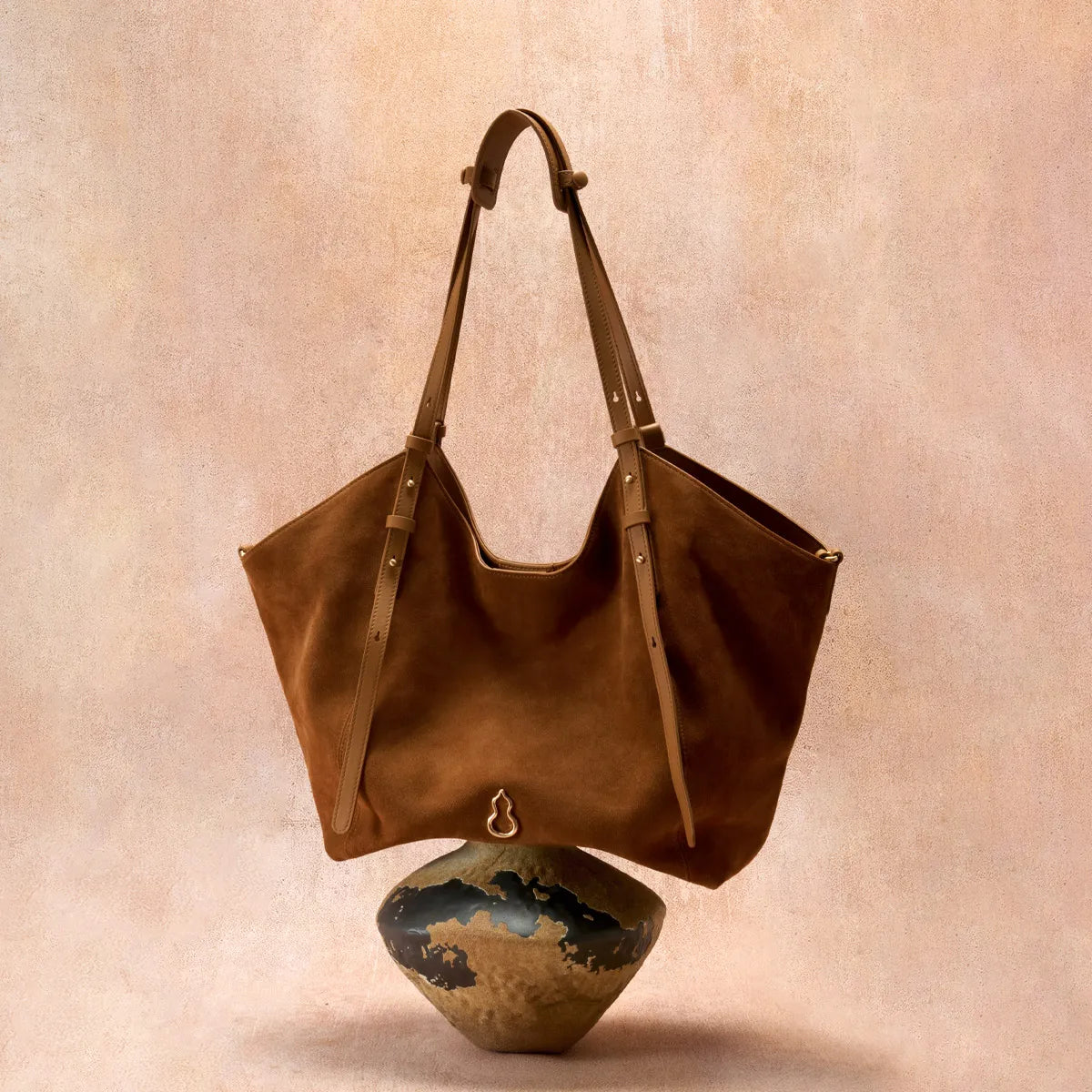 Front View of the Bampo Fulfill Double Faced Suede Tote