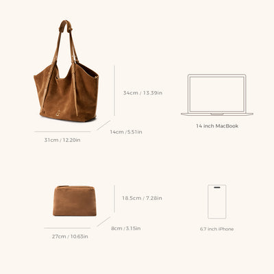 Dimensions of Bampo Fulfill Double Faced Suede Tote