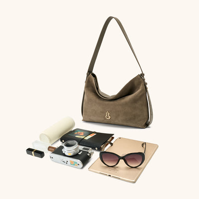 Dimensions of the Bampo Medium Flow Hobo double faced suede