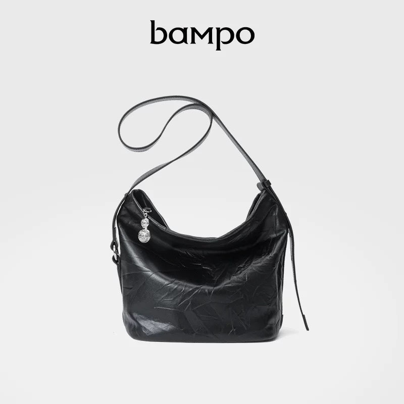 Large Capacity Soft Leather Shoulder & Crossbody Bucket Bag <Fu Lu>