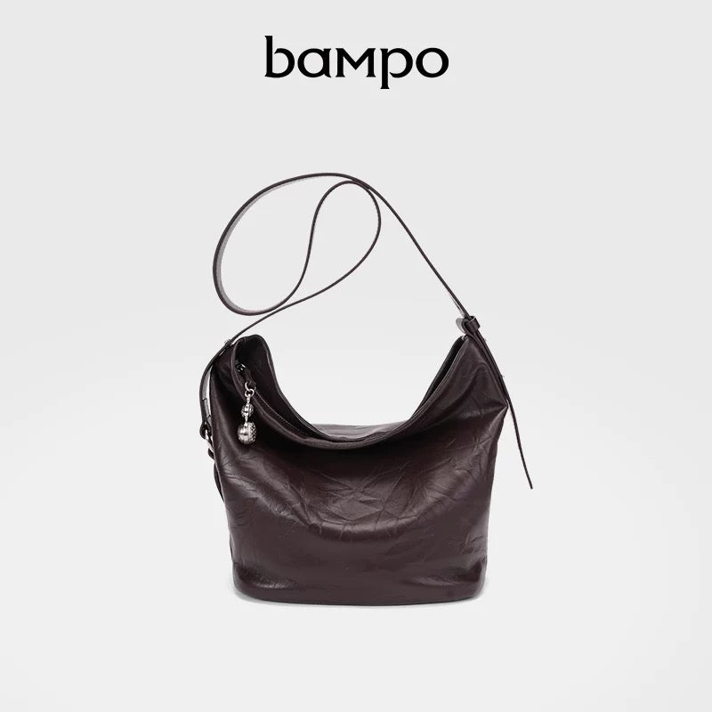 Large Capacity Soft Leather Shoulder & Crossbody Bucket Bag <Fu Lu>