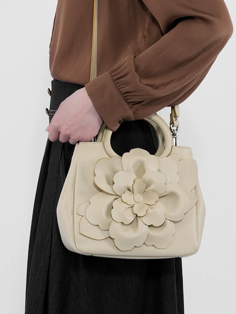 Peony Top-Grain Leather Small Handbag & Crossbody Bag <Blossom>