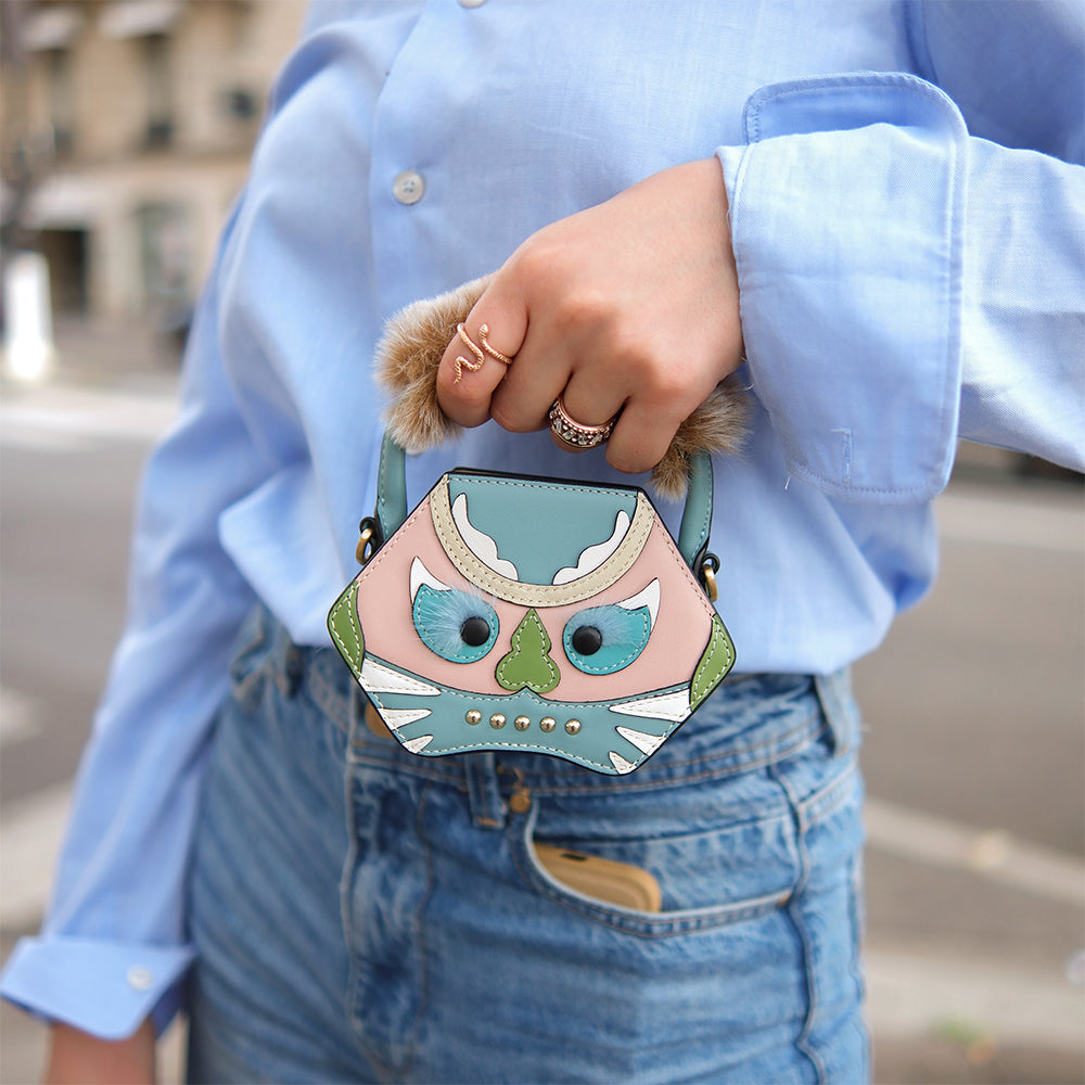Bampo Tiger Pop Mini Purse in Blue on Model 1#color_blue