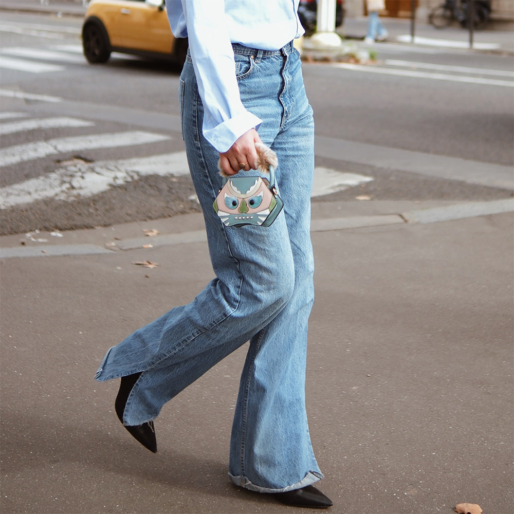 Bampo Tiger Pop Mini Purse in Blue on Model 2#color_blue