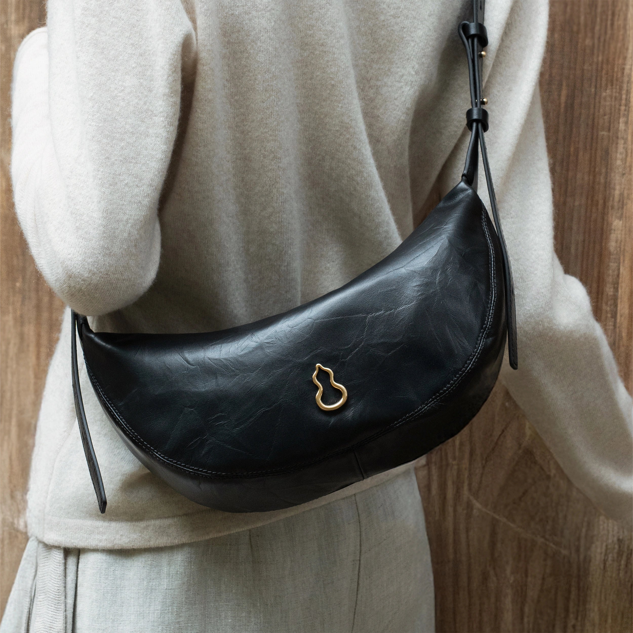 Bampo Crescent Shoulder Bag on Model 1
