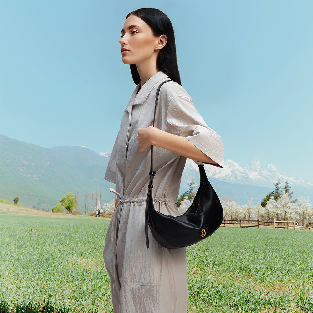 Bampo Crescent Shoulder Bag on Model 4