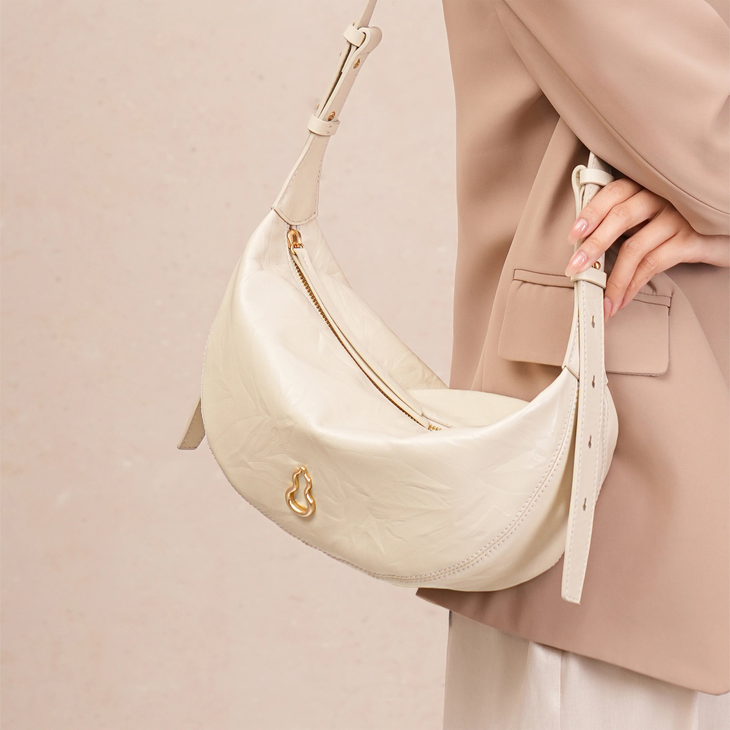 Bampo Crescent Shoulder Bag on Model 1