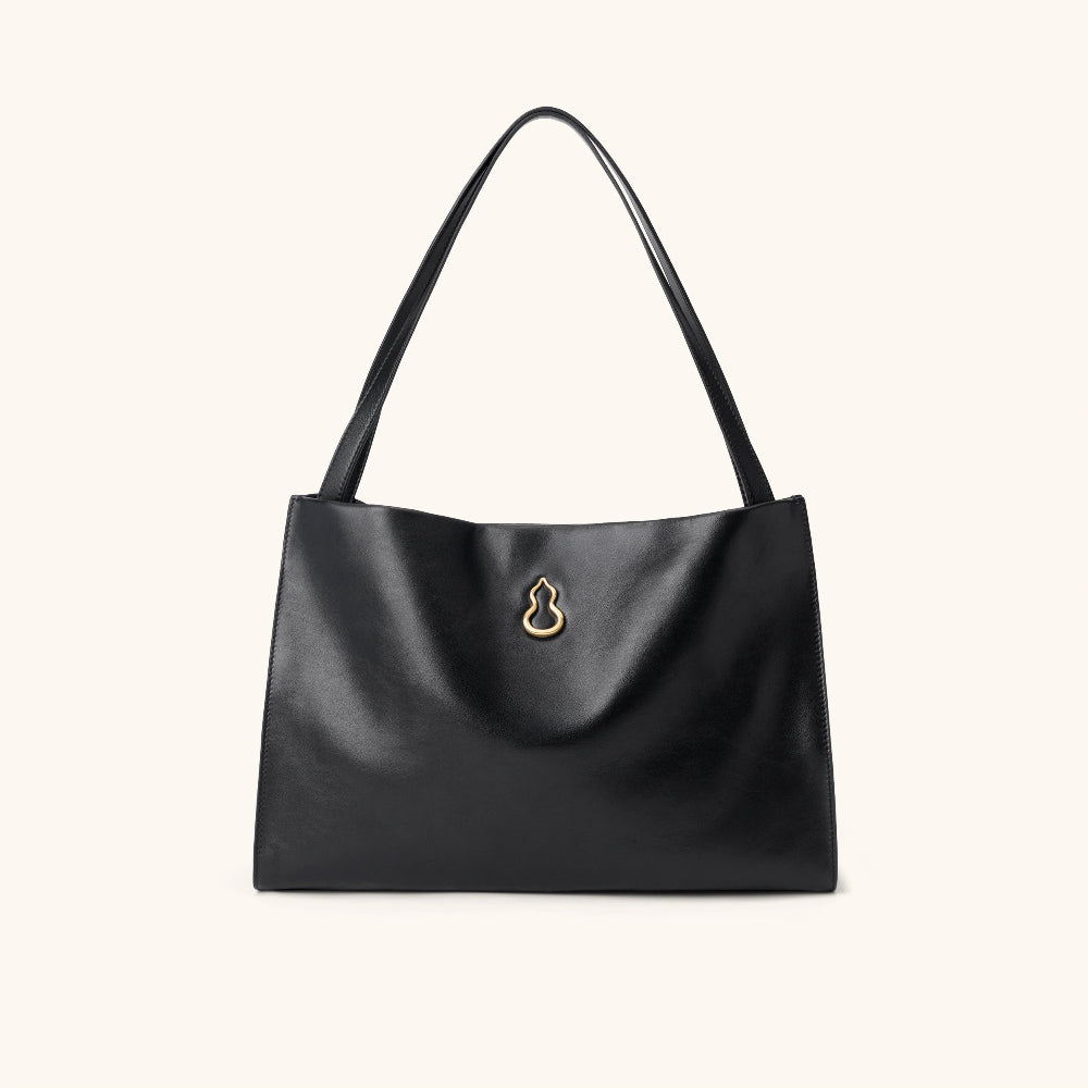 Large land tote leather bag in black | Bampo