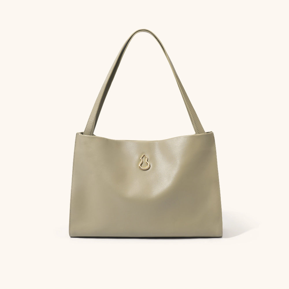 Large land tote leather bag in gray | Bampo