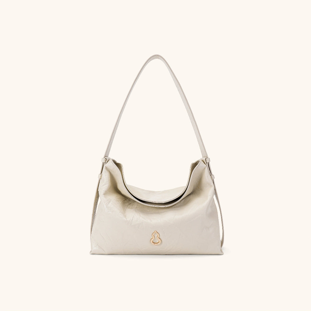 Medium cream flow hobo leather bag | Bampo