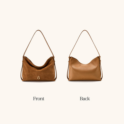 Back View of the Bampo Medium Flow Hobo double faced suede