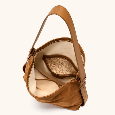 Dimensions of the Bampo Medium Flow Hobo double faced suede