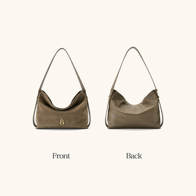 Back View of the Bampo Medium Flow Hobo double faced suede