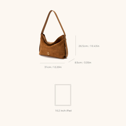 Dimensions of the Bampo Medium Flow Hobo double faced suede