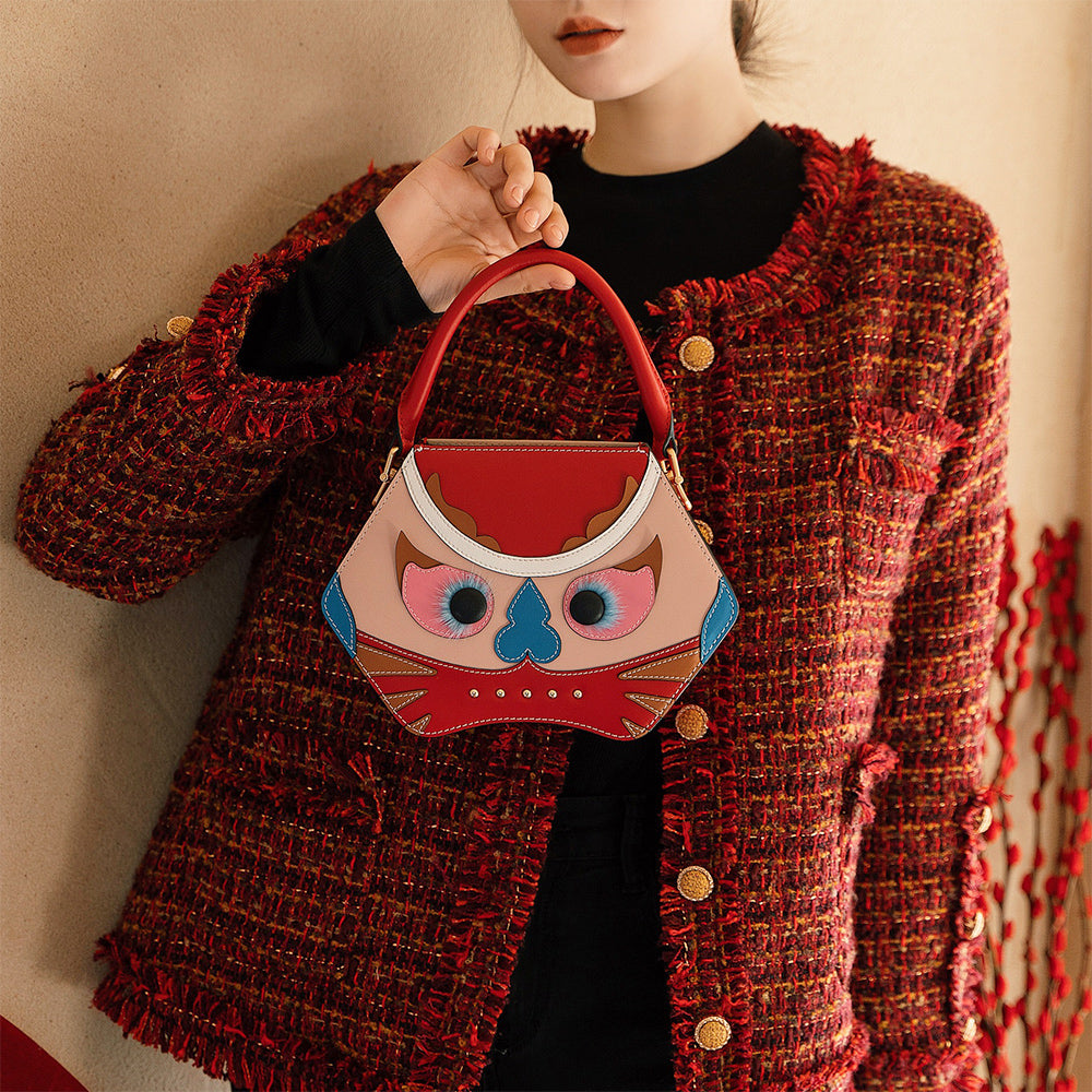 Bampo Tiger Pop Small Handbag in Red on Model 2#color_red