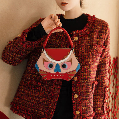 Bampo Tiger Pop Small Handbag in Red on Model 2#color_red