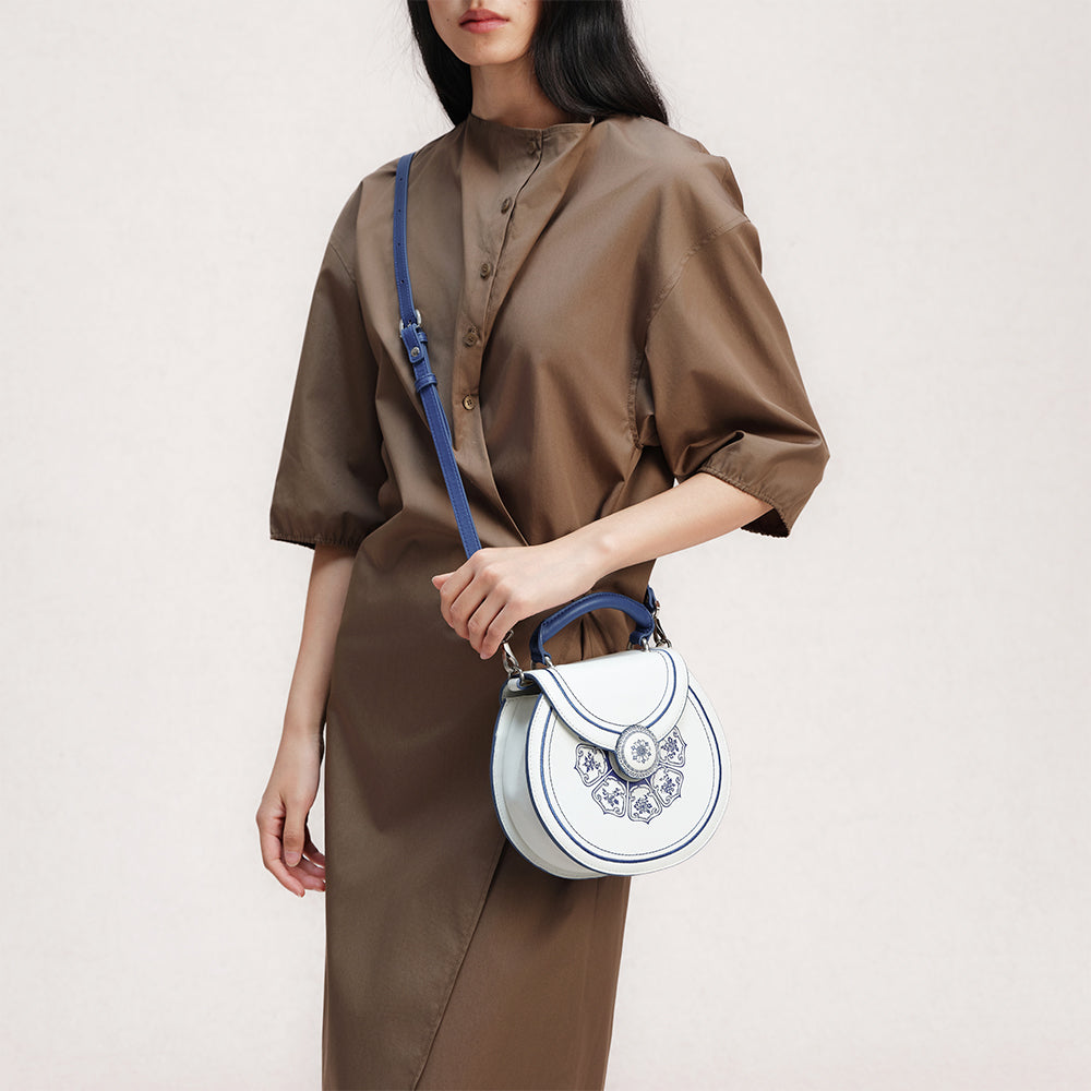 Bampo Blue and White Porcelain Handbag on model 8