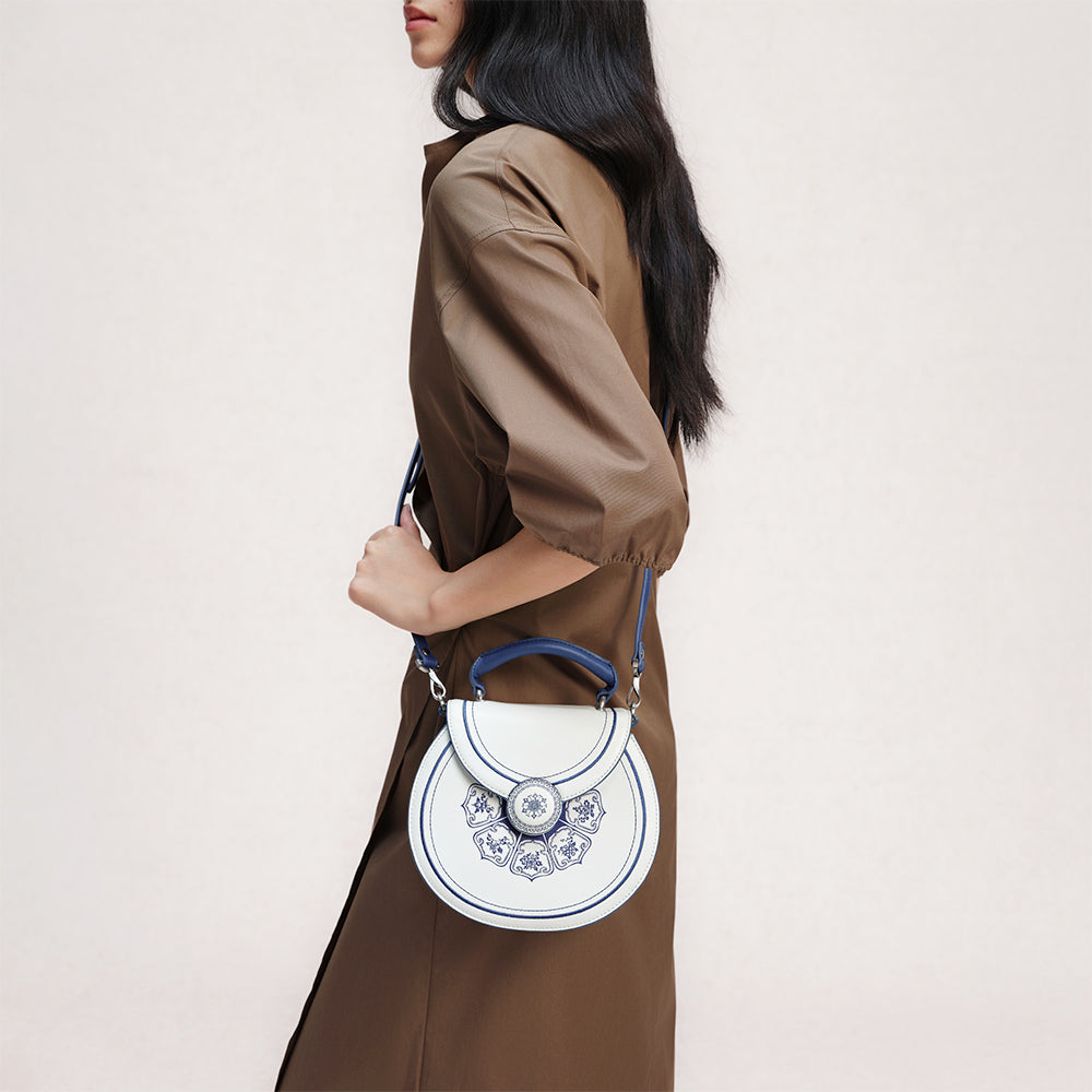Bampo Blue and White Porcelain Handbag on model 9