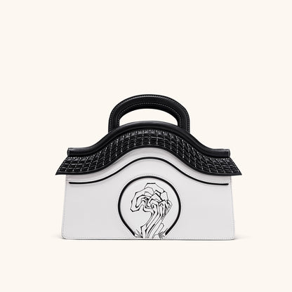 Black and white leather handbag | Bampo Garden of Pleasance